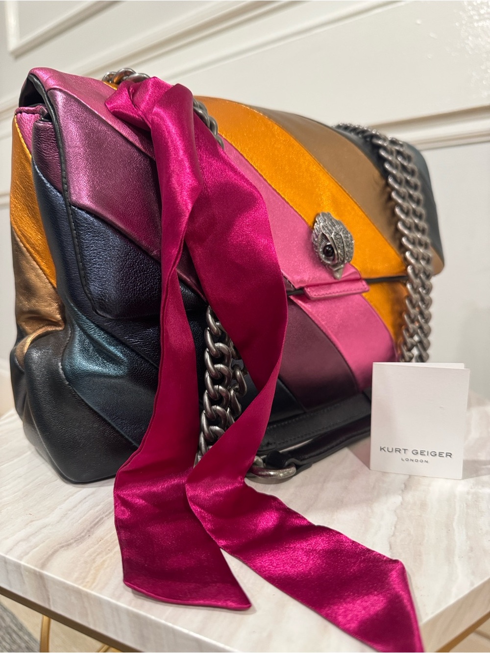 Kurt Geiger Bag Large Kensington Leather Metallic Multicolor Shoulder Bag NWT
